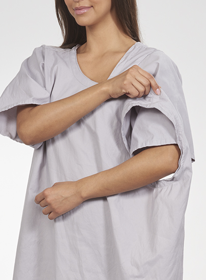 unisex three armhole gray medical gown sleeve close up