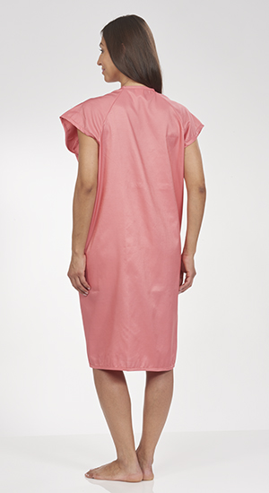 women's pink front wrap patient gown back